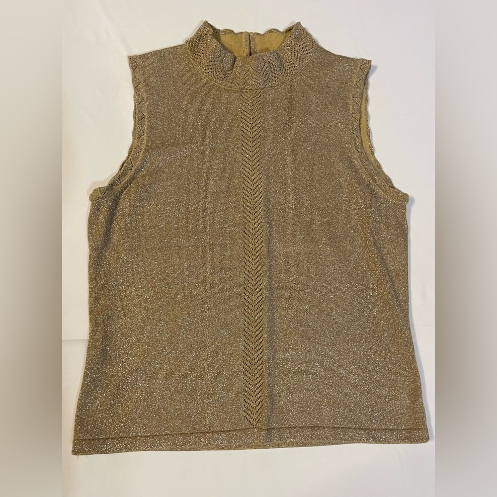 Marisa Christina Metallic Gold Sleeveless Mock Neck Tank